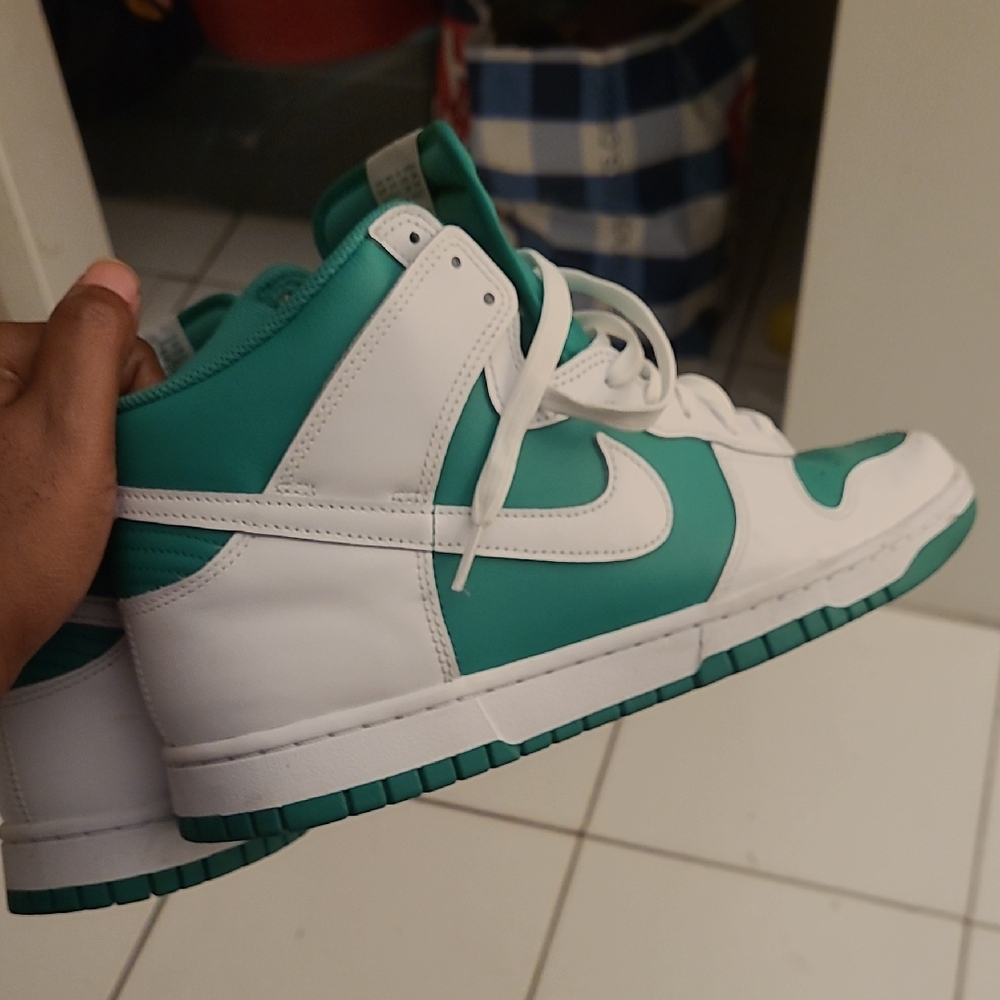 Nike White and Green High-Top Sneakers